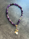 Amethyst Necklace With Pearl And Gemstone Charms Beaded