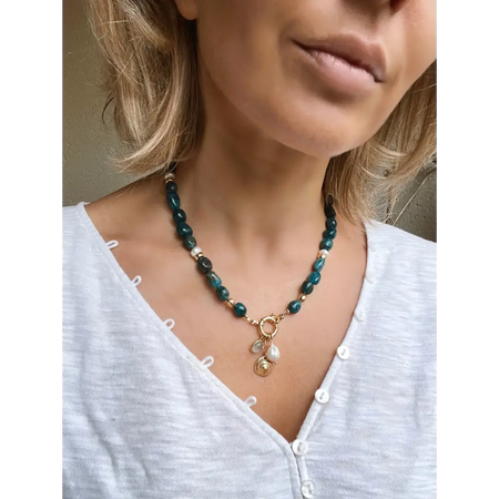 Apatite and pearl necklace with removable charms -