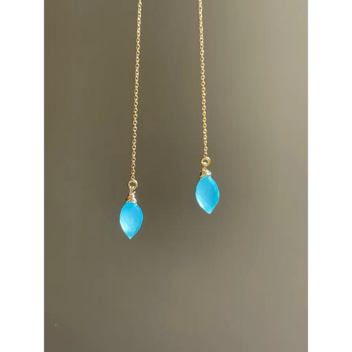 Aqua Blue Onyx Threader Earrings Minimalist dangle gemstone