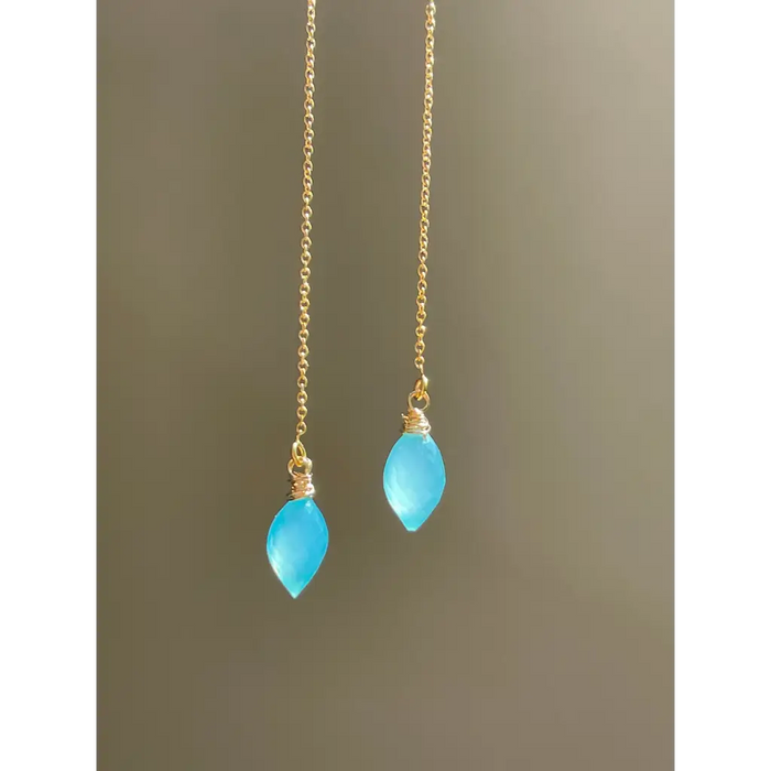 Aqua Blue Onyx Threader Earrings Minimalist dangle gemstone