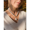 Aquamarine and baroque pearl necklace milky aquamarine