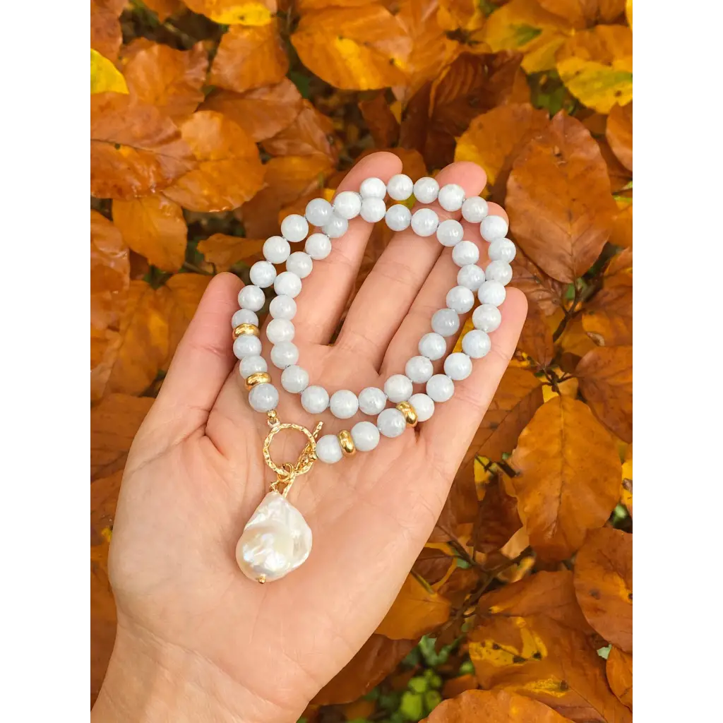 Aquamarine and baroque pearl necklace milky aquamarine