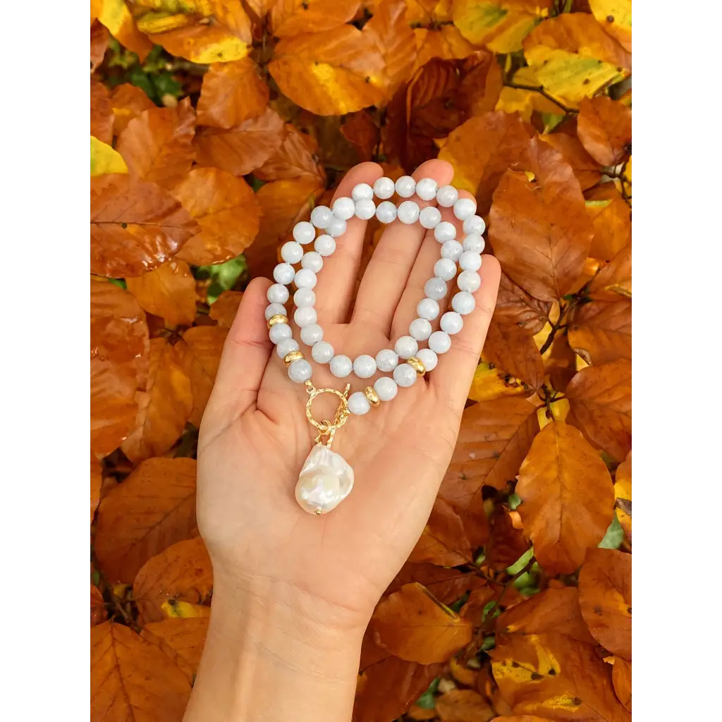 Aquamarine and baroque pearl necklace milky aquamarine