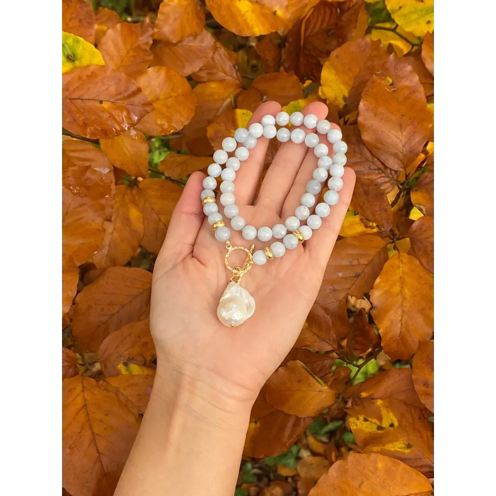 Aquamarine and baroque pearl necklace milky aquamarine