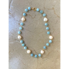 Aquamarine and fresh water pearls classic necklace gold
