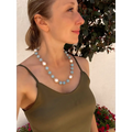 Aquamarine and fresh water pearls classic necklace gold