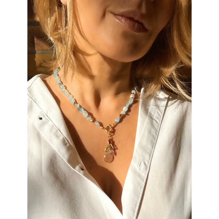 Aquamarine and multi gemstones statement necklace