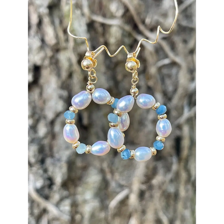 Aquamarine and pearl hoops cute earrings for every day gift