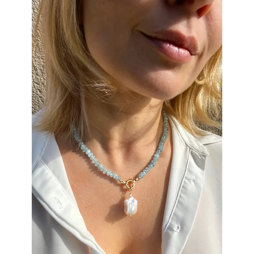 Aquamarine candy necklace aquamarine jewelry beaded necklace