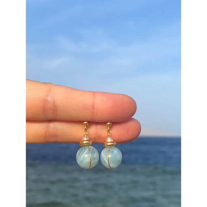 Aquamarine earrings and aquamarine pendant gold plated