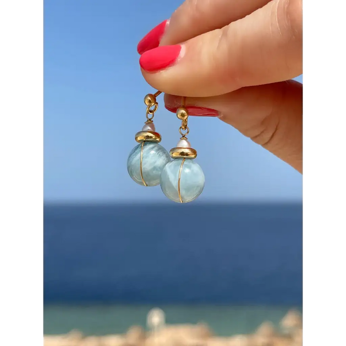 Aquamarine earrings and aquamarine pendant gold plated