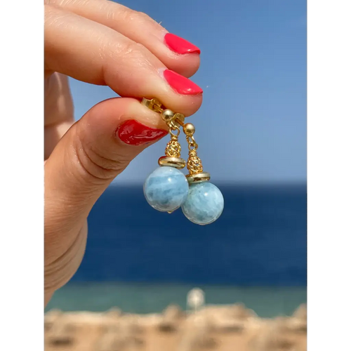 Aquamarine earrings handmade gold plated silver earrings