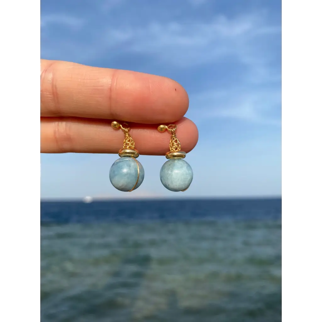 Aquamarine earrings handmade gold plated silver earrings
