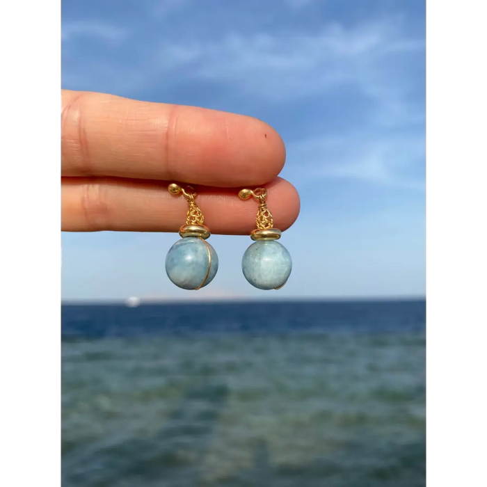Aquamarine earrings handmade gold plated silver earrings