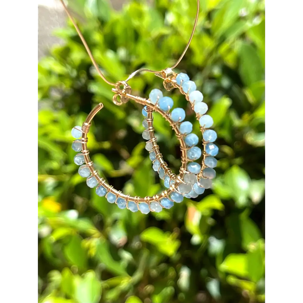 Aquamarine hoop earrings gold plated silver