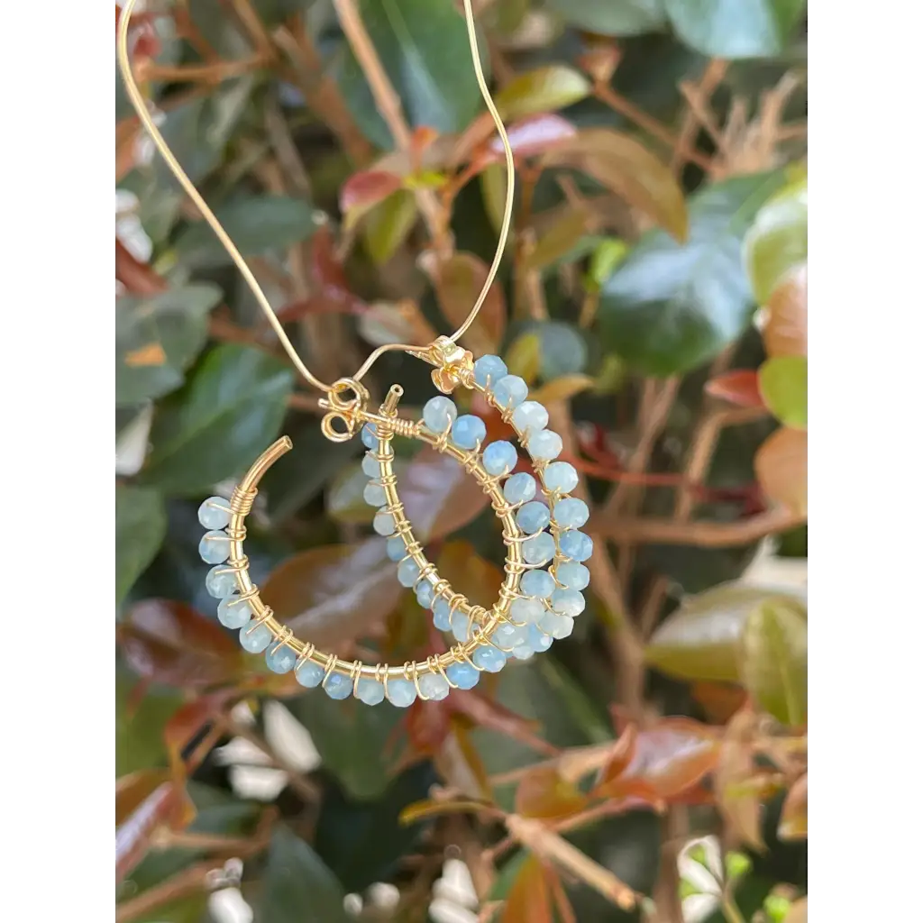Aquamarine hoop earrings gold plated silver
