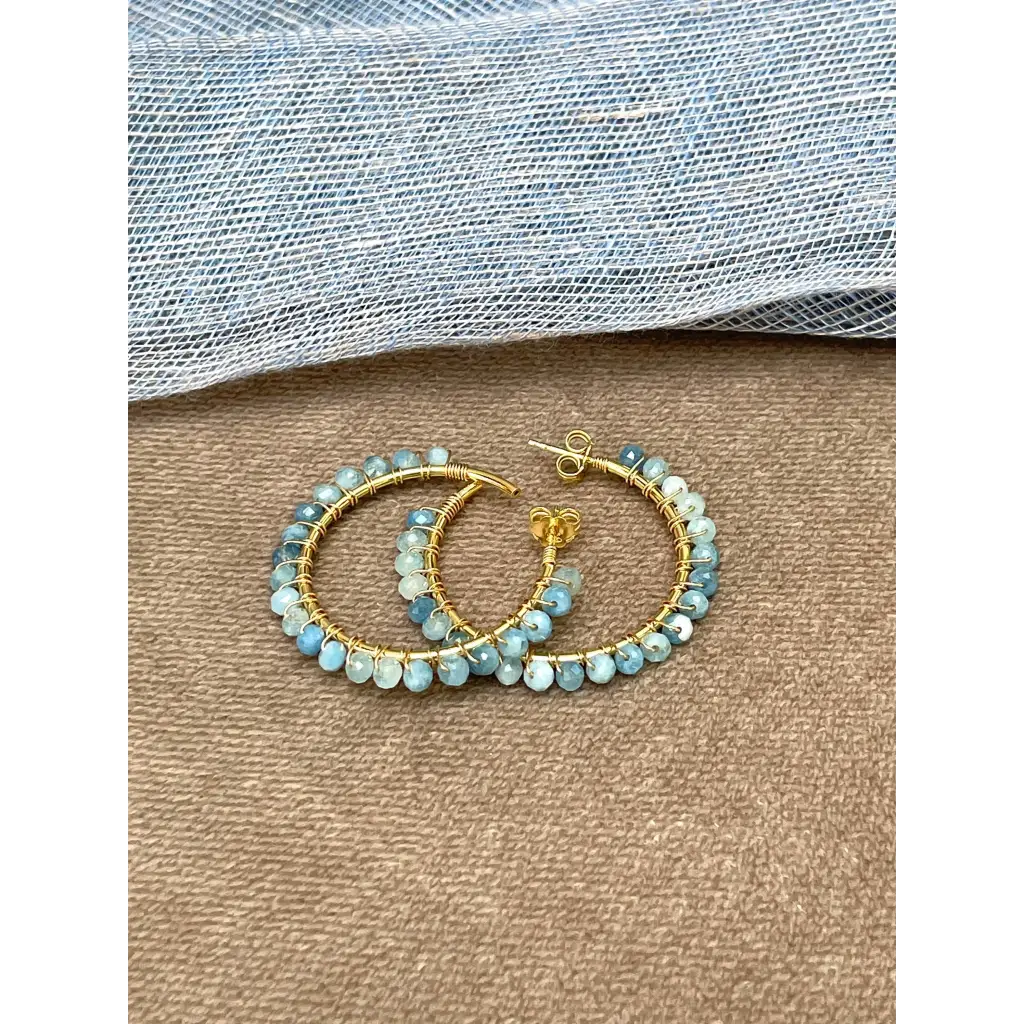 Aquamarine hoop earrings gold plated silver
