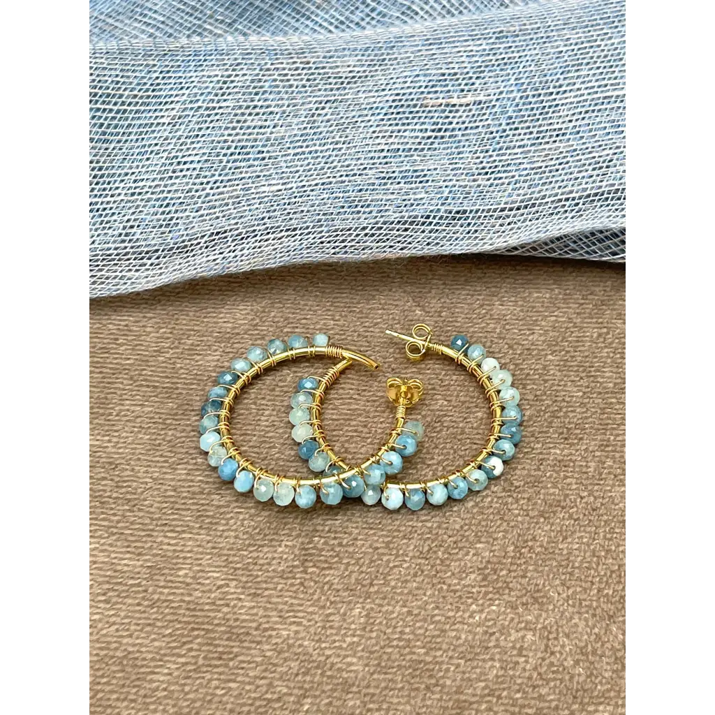 Aquamarine hoop earrings gold plated silver