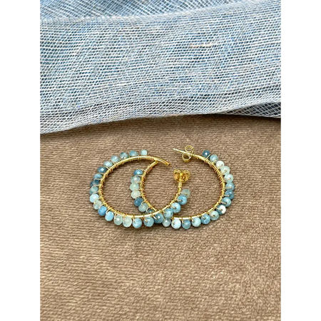 Aquamarine hoop earrings gold plated silver