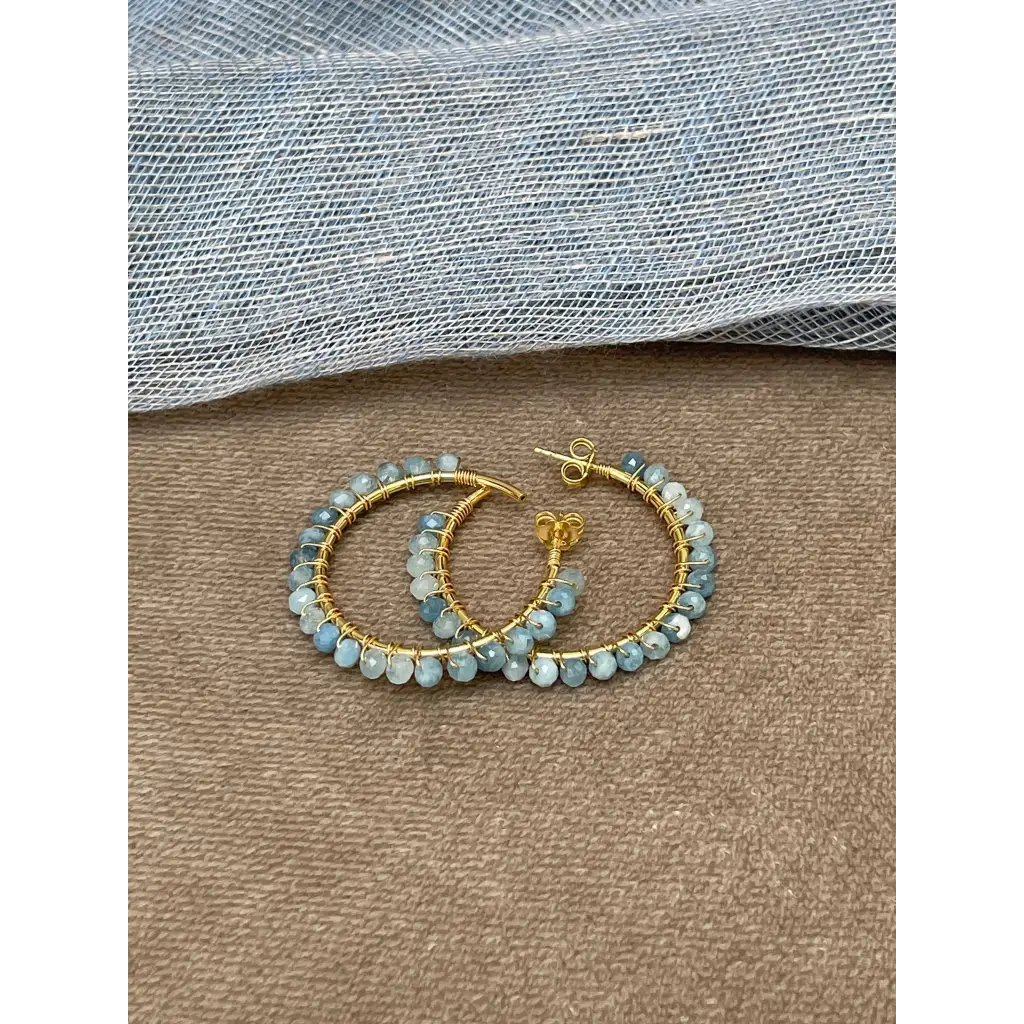 Aquamarine hoop earrings gold plated silver