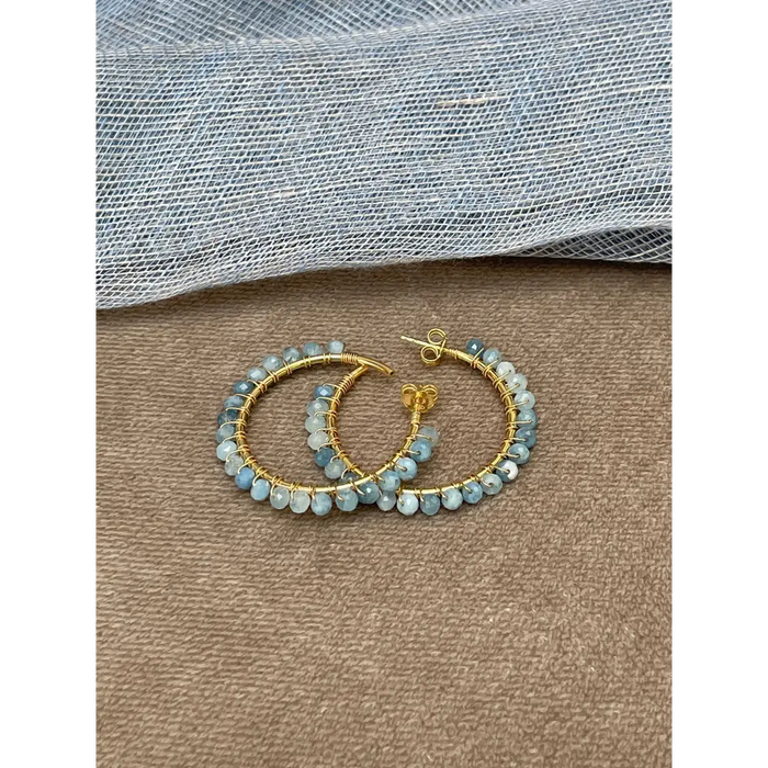 Aquamarine hoop earrings gold plated silver