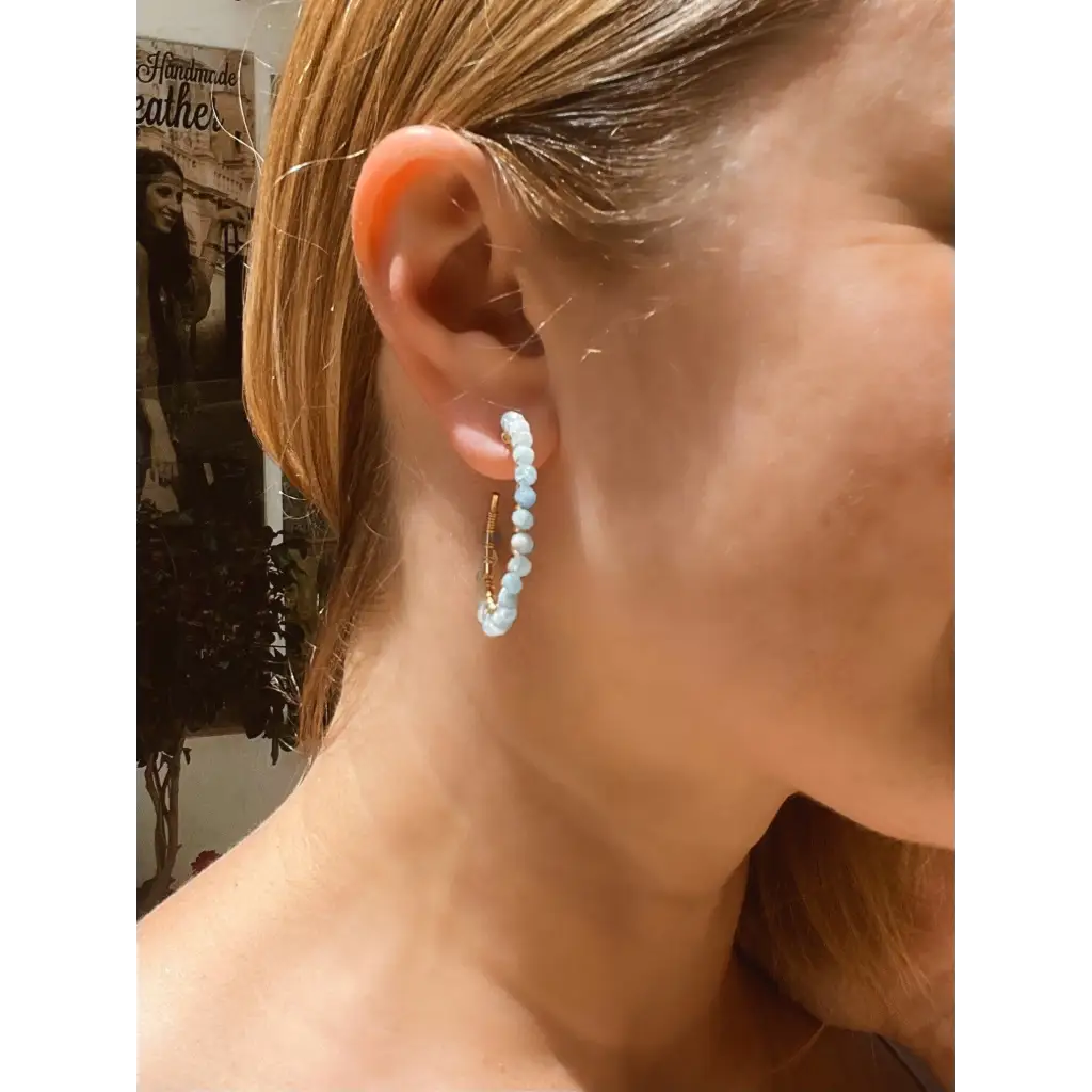 Aquamarine hoop earrings gold plated silver