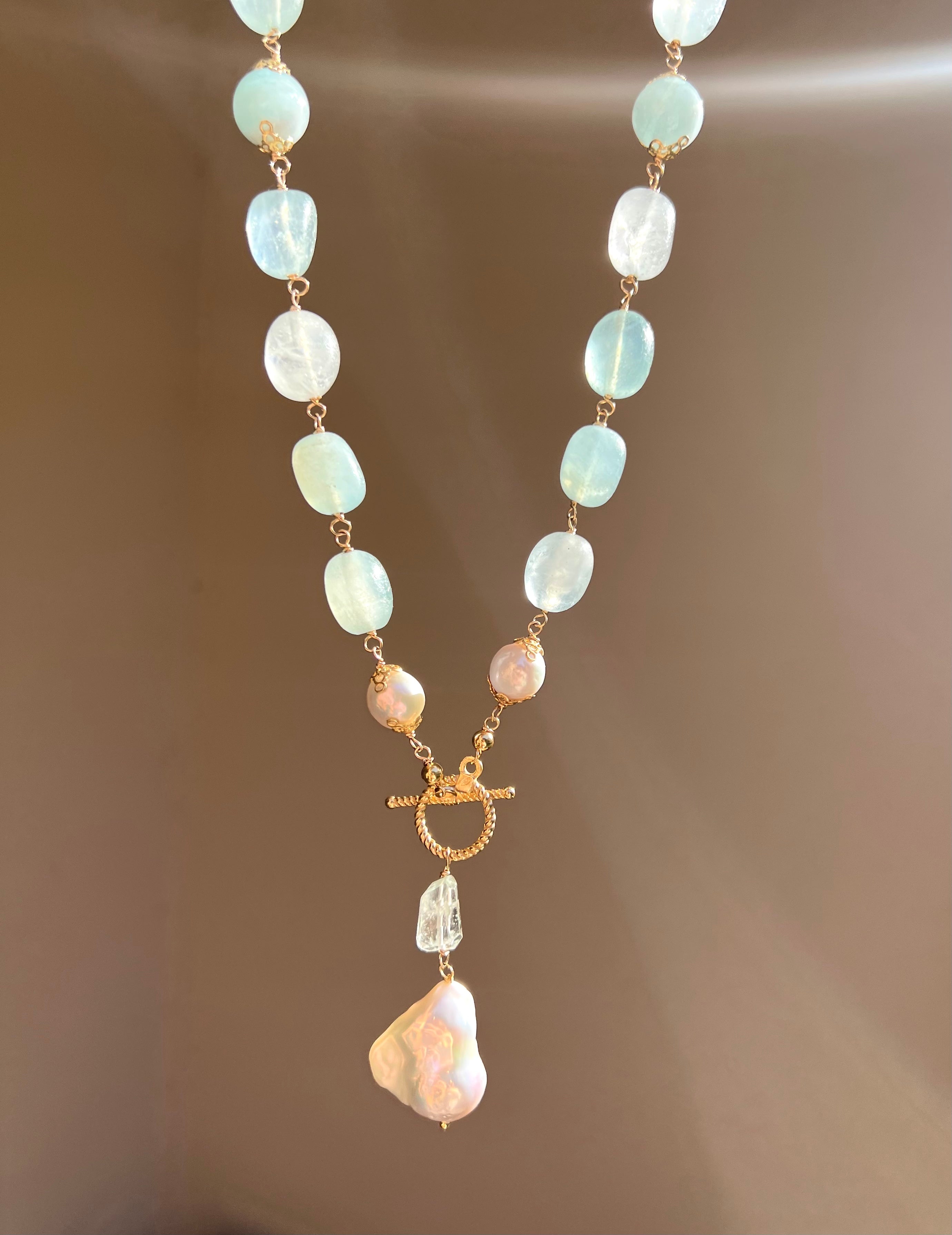 Aquamarine Lariat Necklace Duquesa Beaded Necklaces