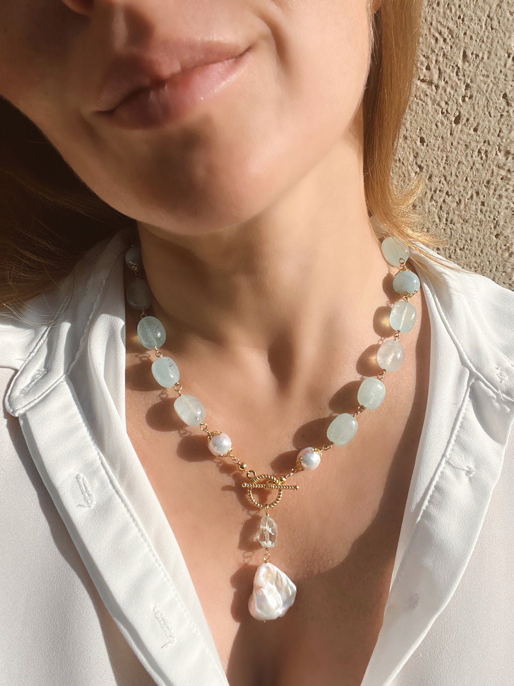 Aquamarine Lariat Necklace Duquesa Beaded Necklaces