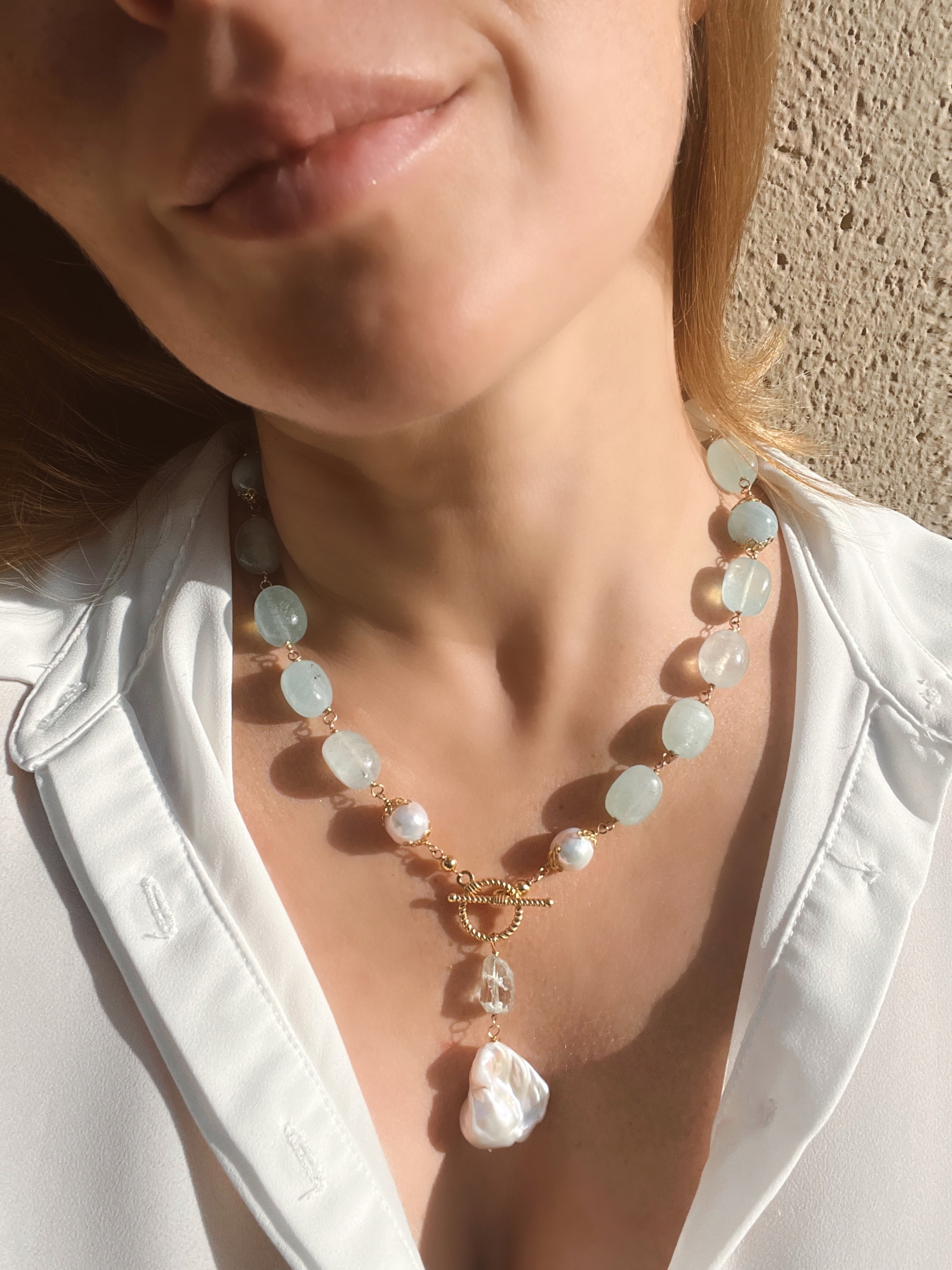 Aquamarine Lariat Necklace Duquesa Beaded Necklaces