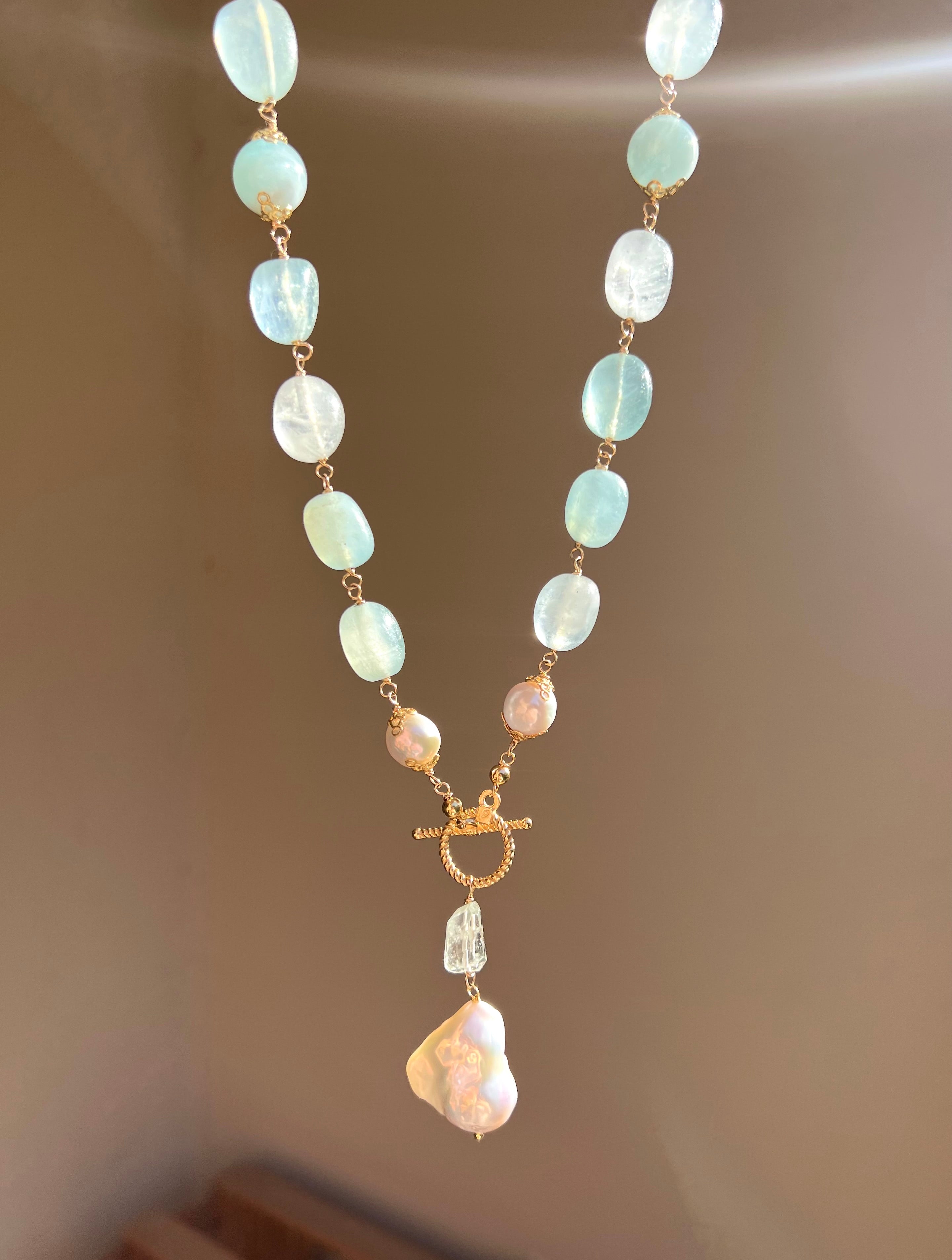 Aquamarine Lariat Necklace Duquesa Beaded Necklaces