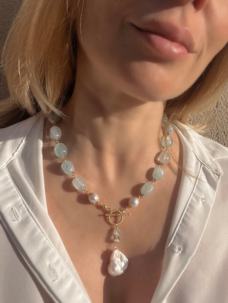 Aquamarine Lariat Necklace Duquesa Beaded Necklaces