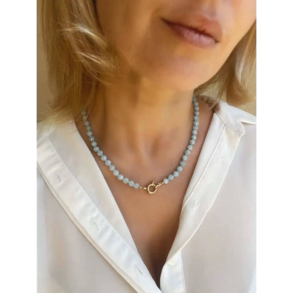 Aquamarine necklace faceted aquamarine beads with gold