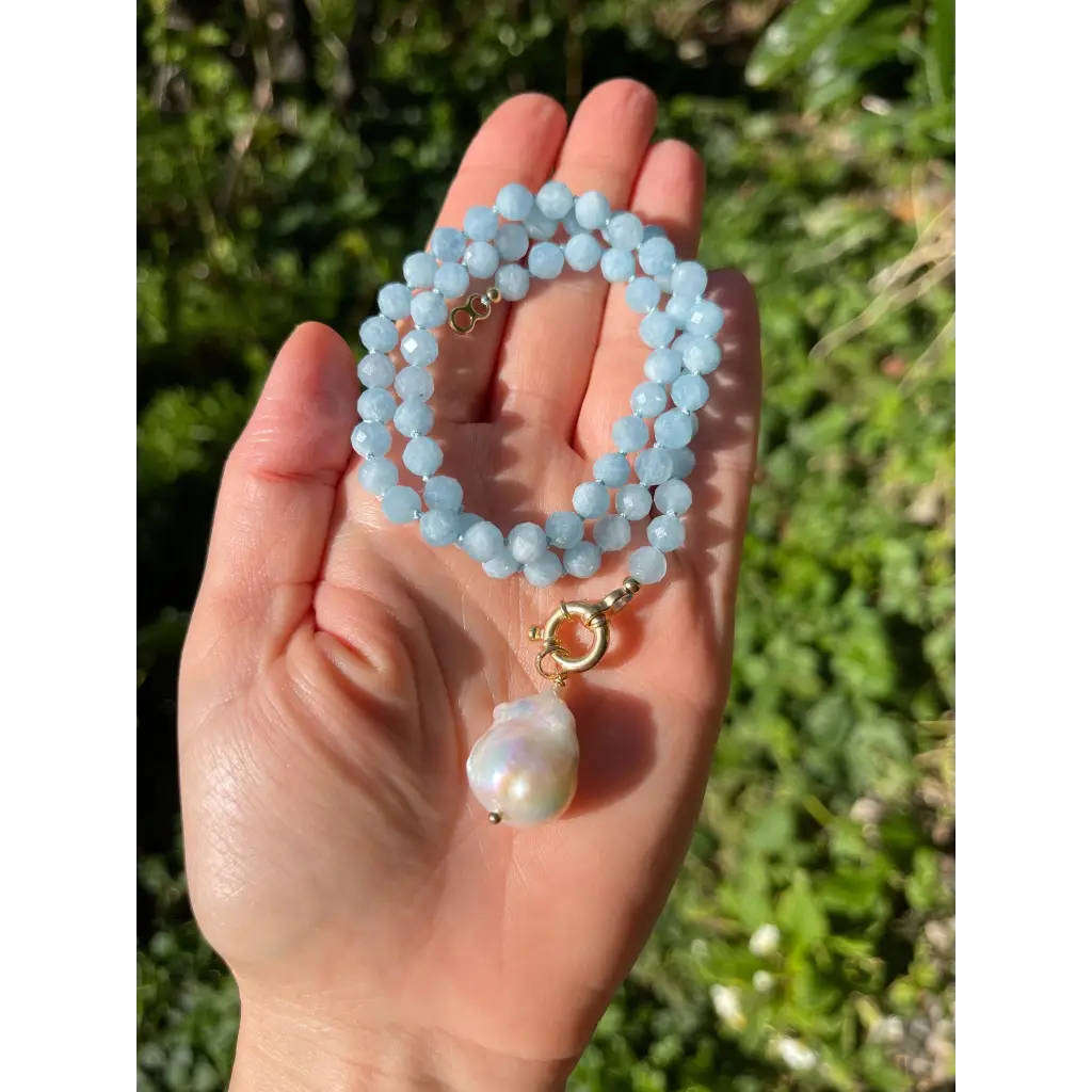 Aquamarine necklace faceted aquamarine beads with gold