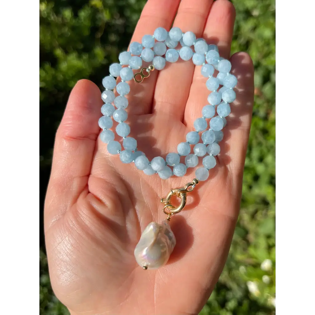 Aquamarine necklace faceted aquamarine beads with gold