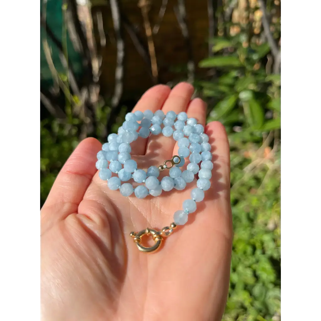 Aquamarine necklace faceted aquamarine beads with gold