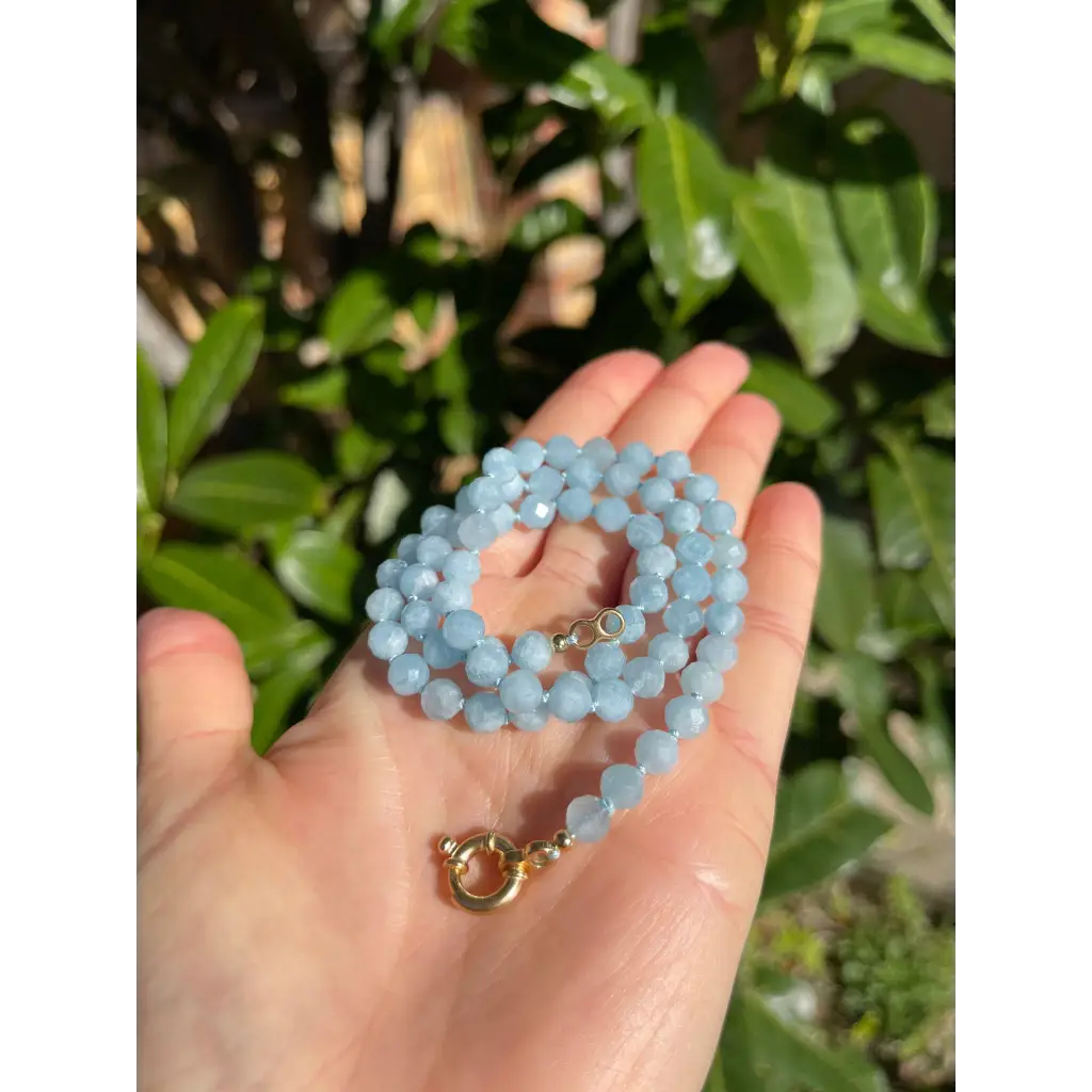 Aquamarine necklace faceted aquamarine beads with gold