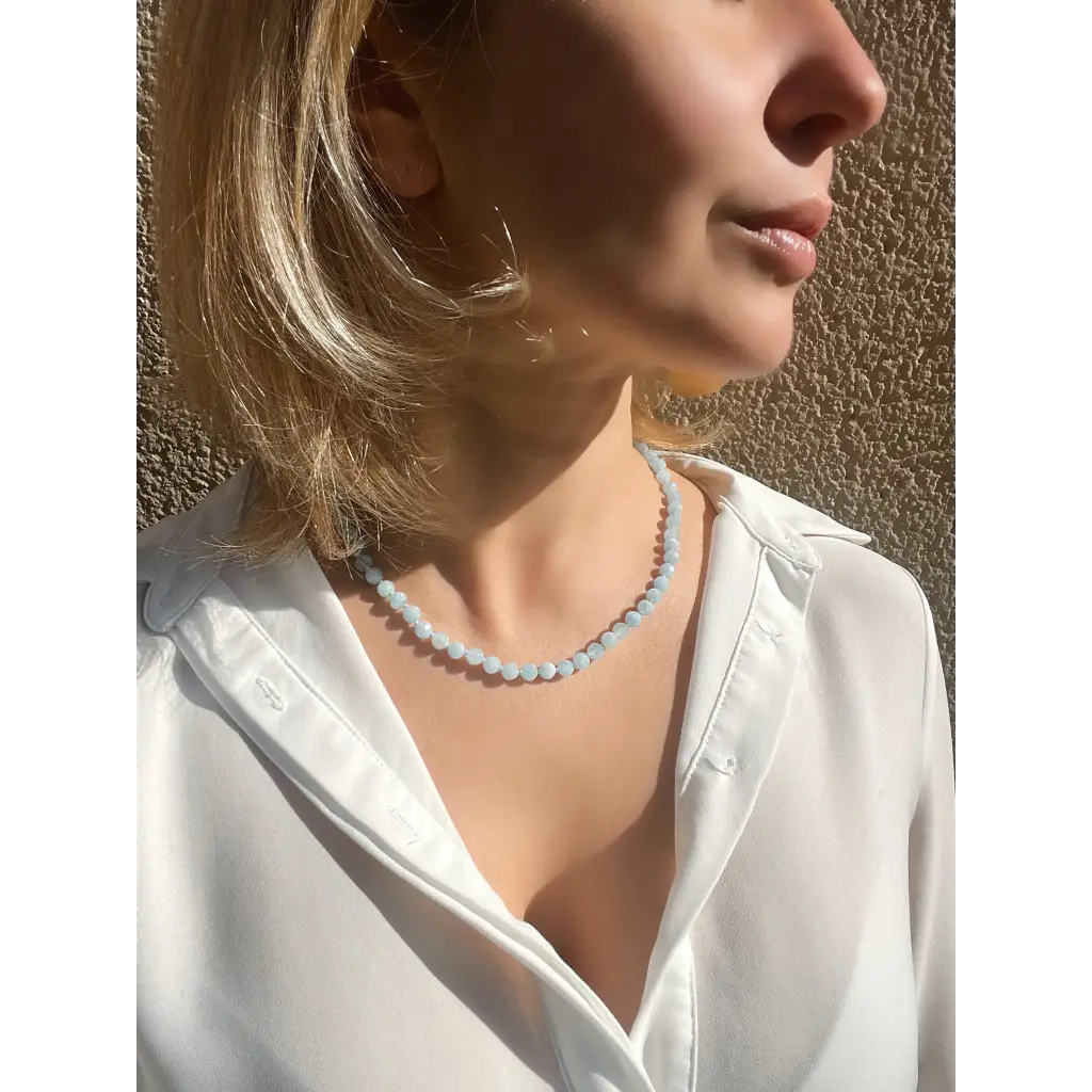 Aquamarine necklace faceted aquamarine beads with gold