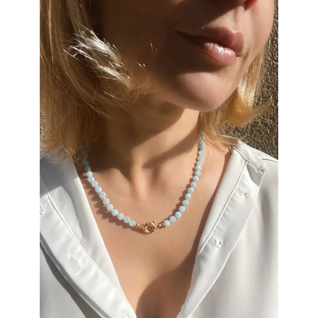 Aquamarine necklace faceted aquamarine beads with gold