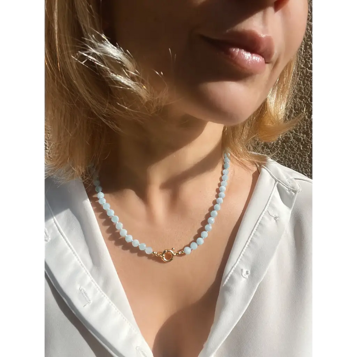 Aquamarine necklace faceted aquamarine beads with gold