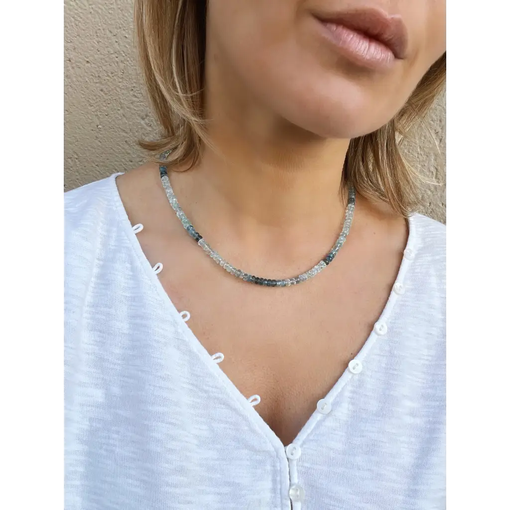Aquamarine necklace with Tahitian pearl pendant genuine