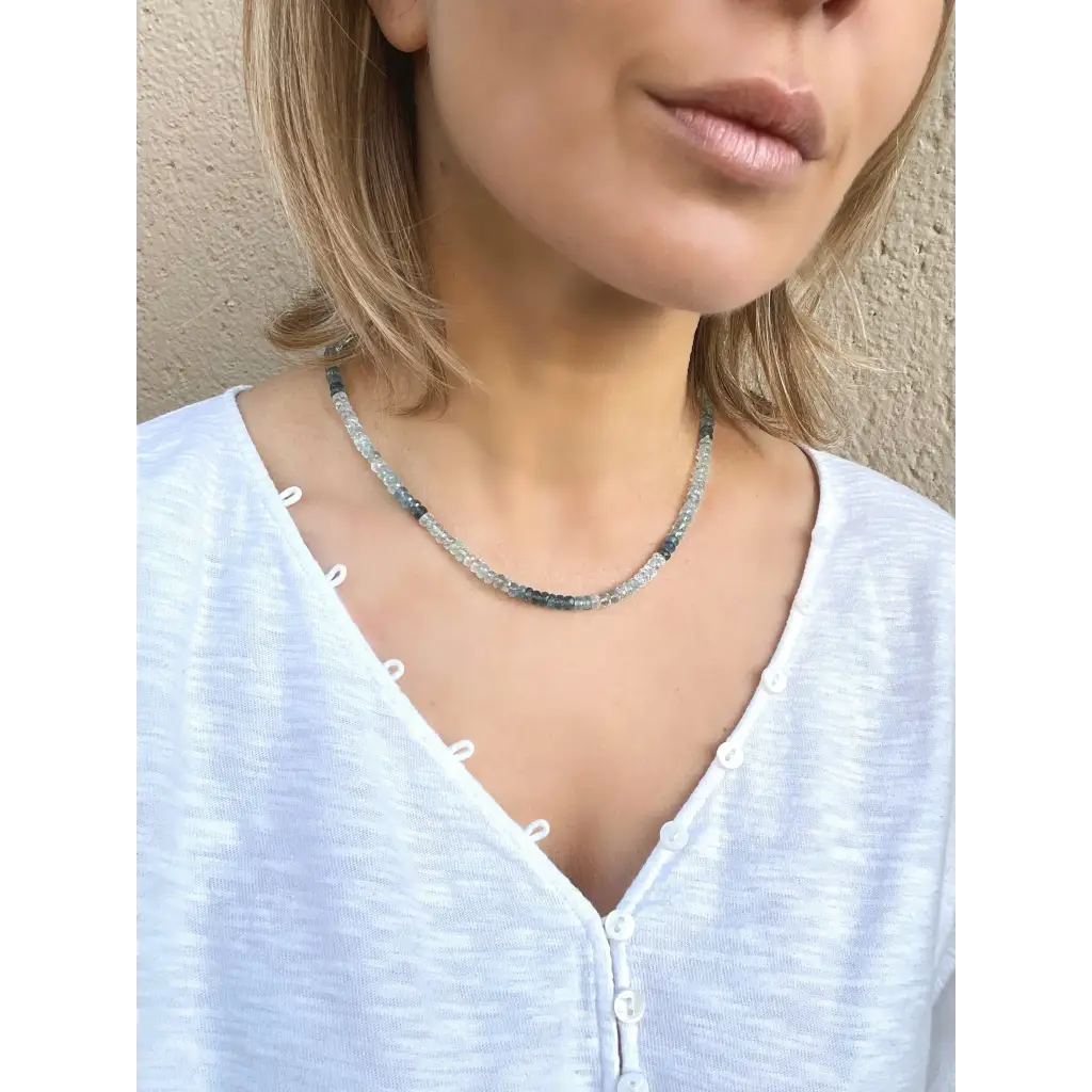 Aquamarine necklace with Tahitian pearl pendant genuine