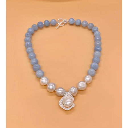 Aquamarine Pearls and silver necklace Classic necklace Blue