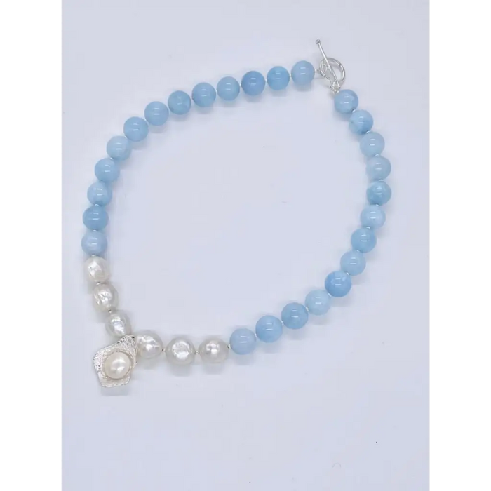 Aquamarine Pearls and silver necklace Classic necklace Blue