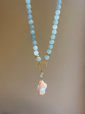 Aquamarine Toggle Necklace With Baroque Pearl Charm Beaded