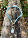 Aquamarine Toggle Necklace With Baroque Pearl Charm Beaded