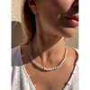 Asymmetric aquamarine and pearl beaded necklace