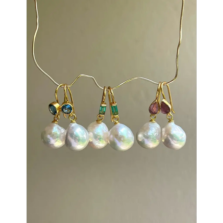 Aurora Edison pearl drop earrings gemstone and pearl