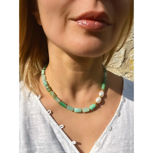 Baroque chrysoprase and pearl necklace fresh water pearls