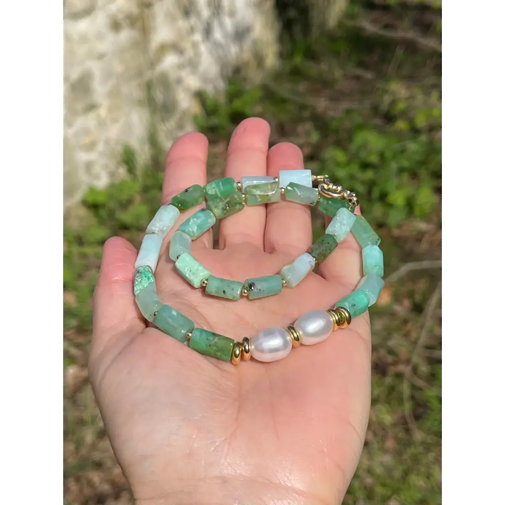 Baroque chrysoprase and pearl necklace fresh water pearls
