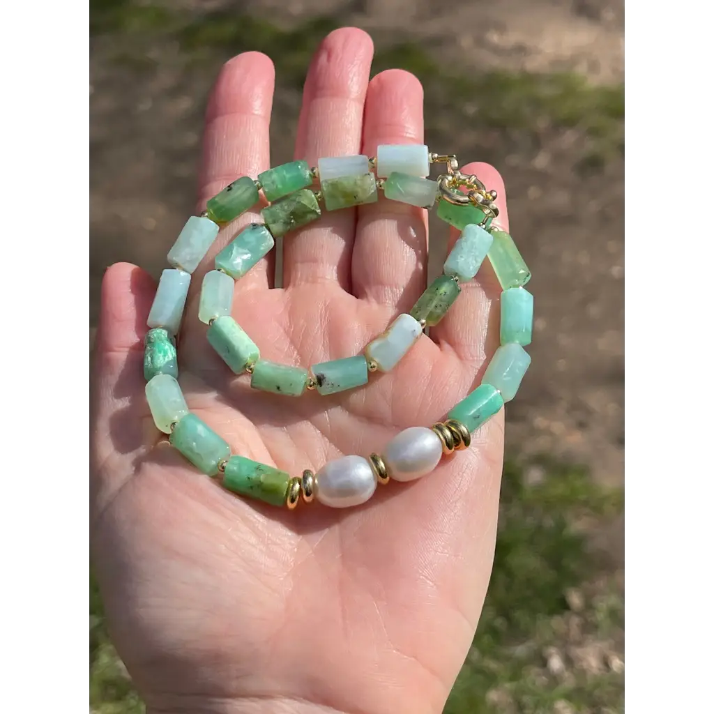 Baroque chrysoprase and pearl necklace fresh water pearls